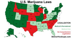 Map showing the legalization of Cannabis in the U.S.